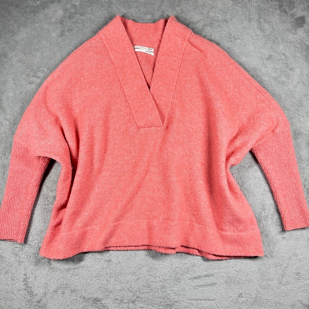 Anthropologie XS Coral‎ Pink Open Front Cardigan Shawl Collar Textured Knit